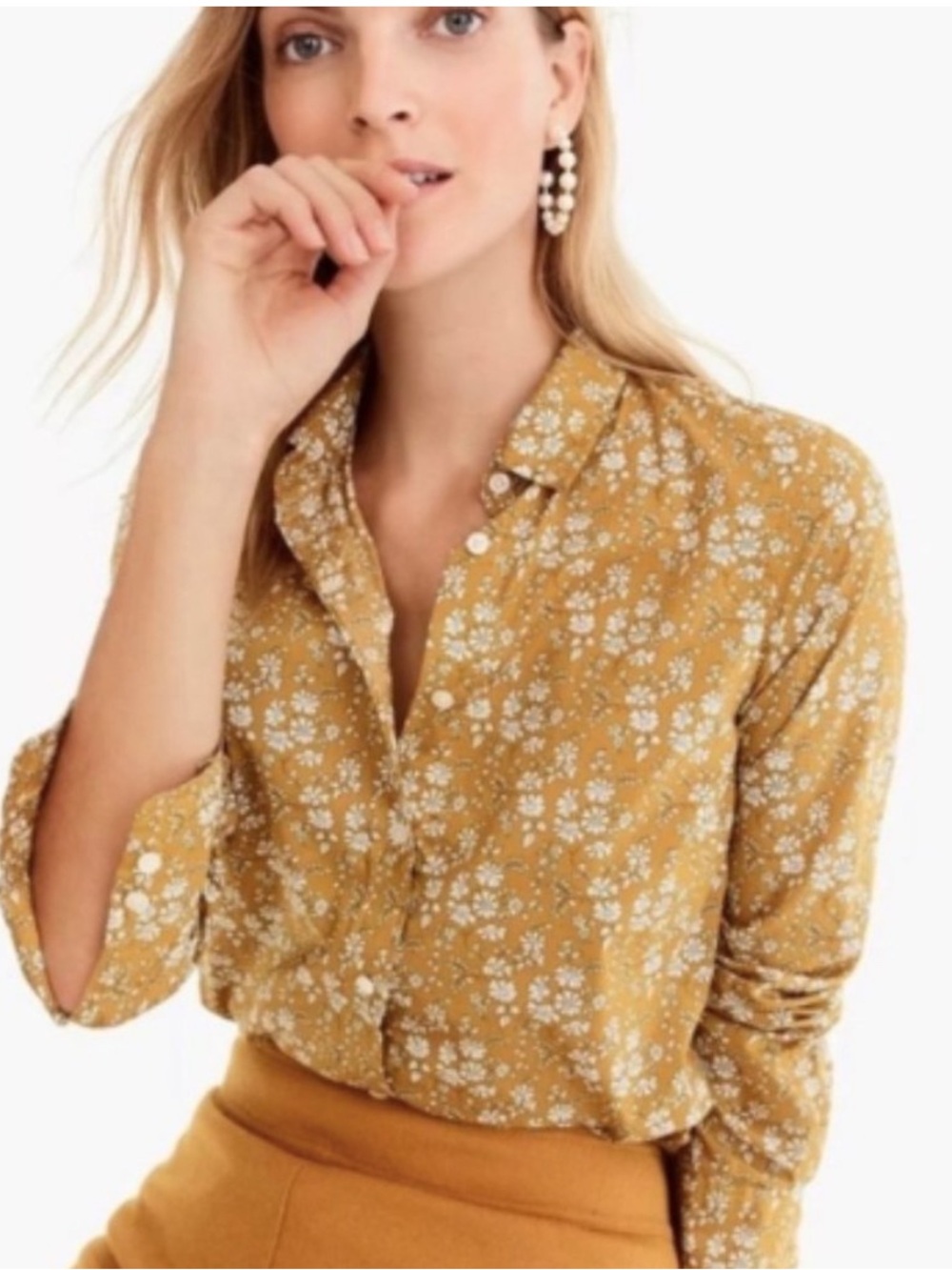 J.Crew Liberty Print Button-Front Shirt in Mustard